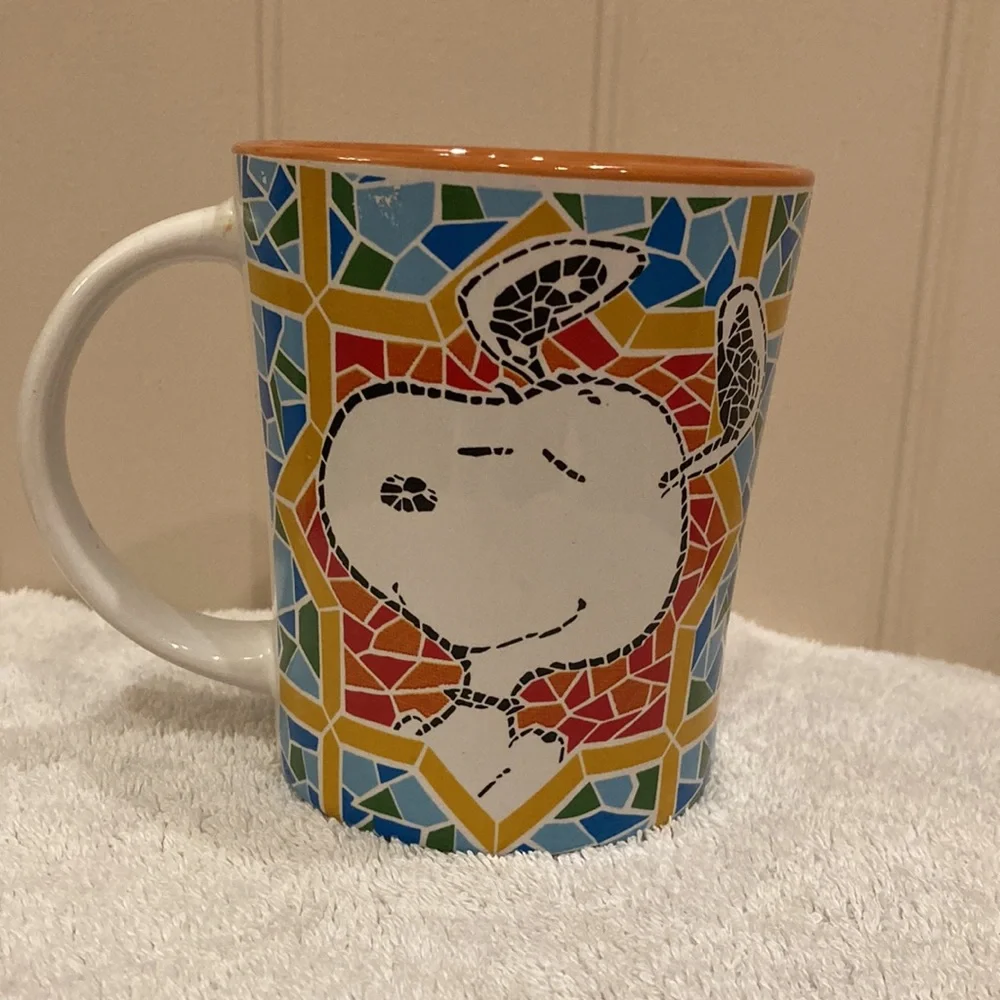 Peanuts Mug Cup by Schultz Stain Glass Mosaic Design Snoopy Large Multicolor